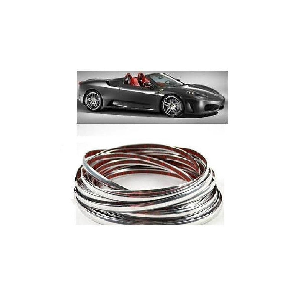 Trade Shop - Profilo Cromato Fascia Adesiva Adesivo Auto Camper 15 Metri 8 Mm Impermeabile -