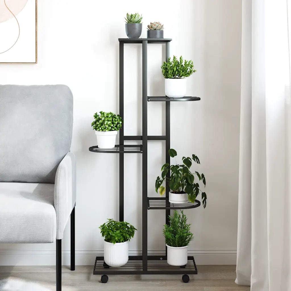 Fioriera a 5 Piani con Ruote 44x23x100 cm Ferro Nero 343117