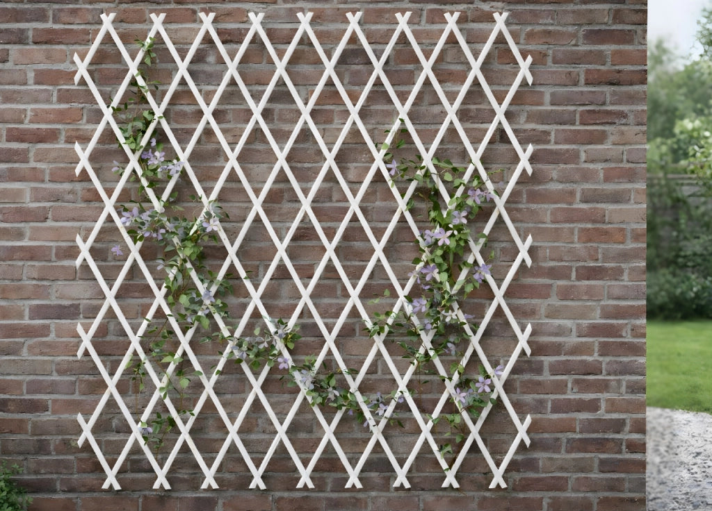 Traliccio Estensibile In PVC Per Piante Rampicanti Recinzione Giardino Balcone - 100x200 - Bianco