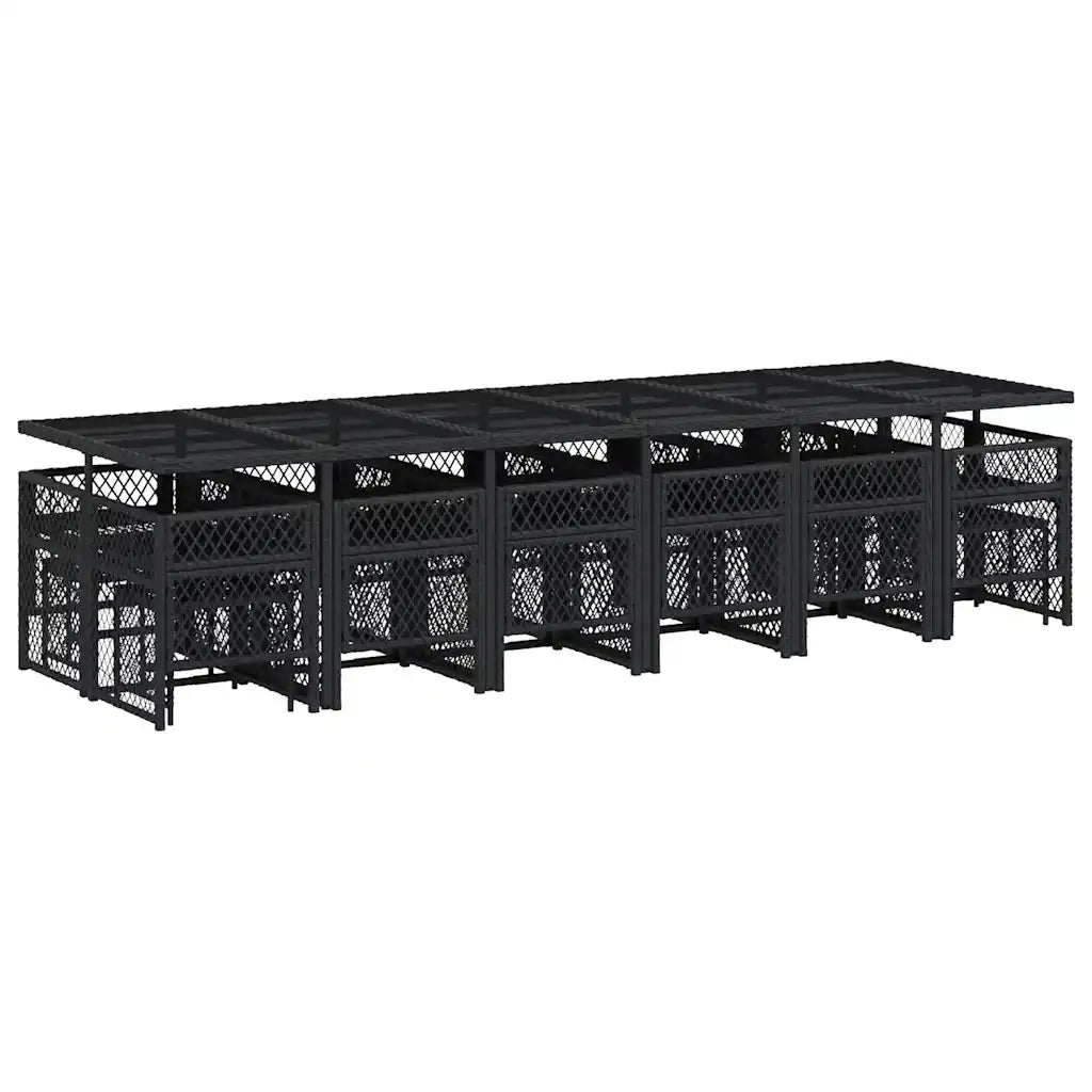 Set da Pranzo da Giardino 17 pz con Cuscini Nero in Polyrattan 3210823