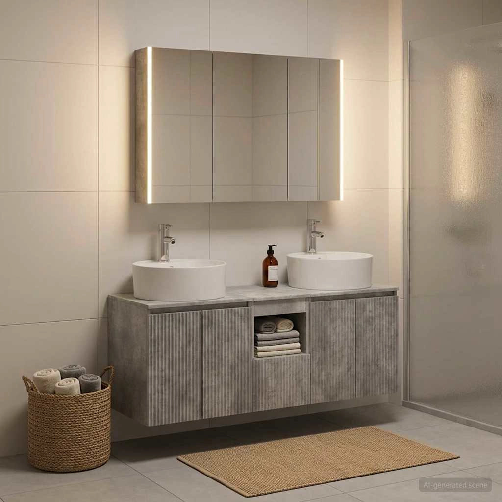 Set di Armadi da Bagno 4 pz Grigio Cemento Legno ingegnerizzato 3406466