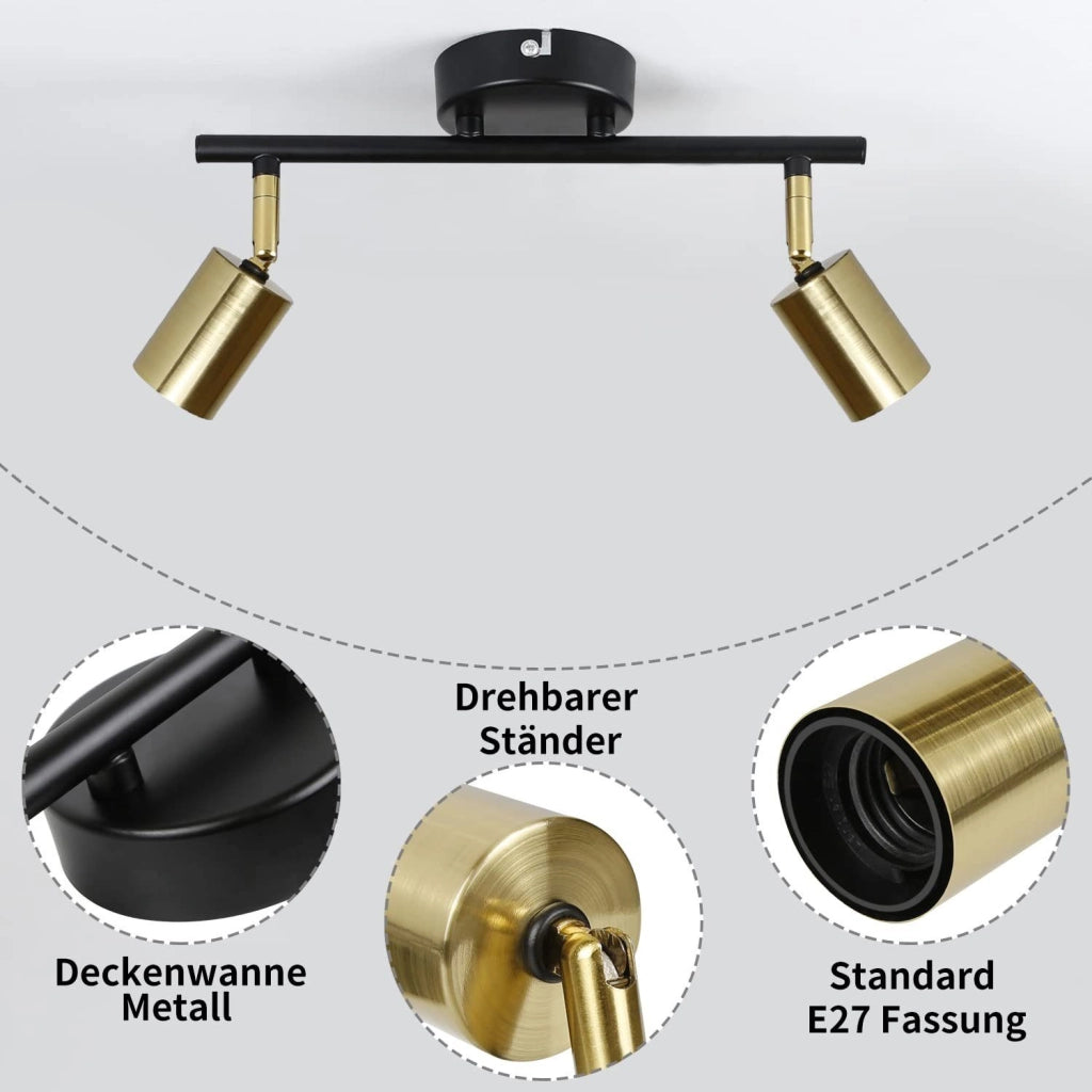 ZMH Faretto da soffitto vintage E27 nero oro a sospensione