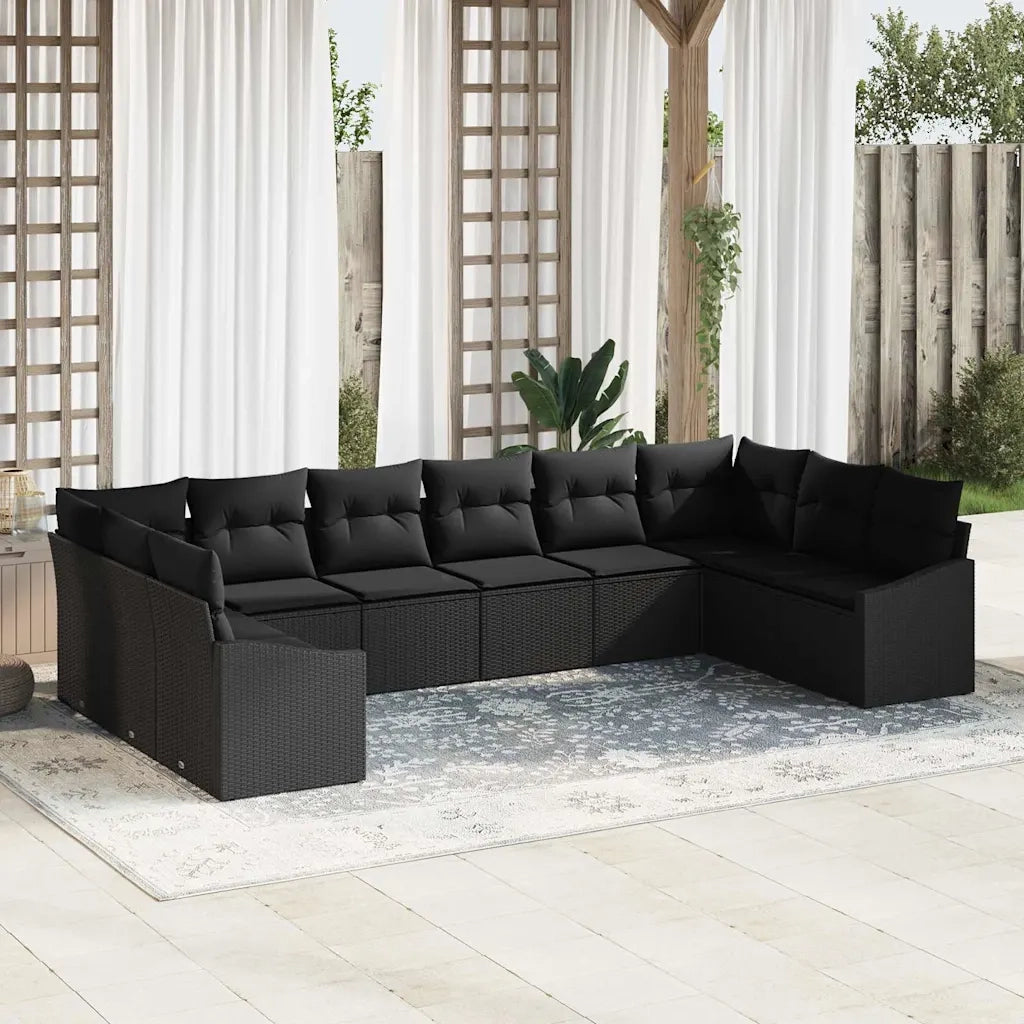 Set di divani con cuscino 10 pcs Nero polyrattan
