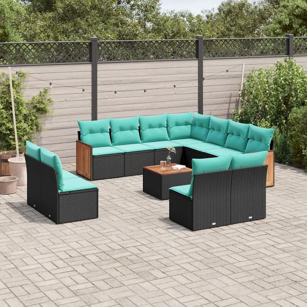 Set Divani da Giardino 12 pz con Cuscini Nero in Polyrattan 3227772