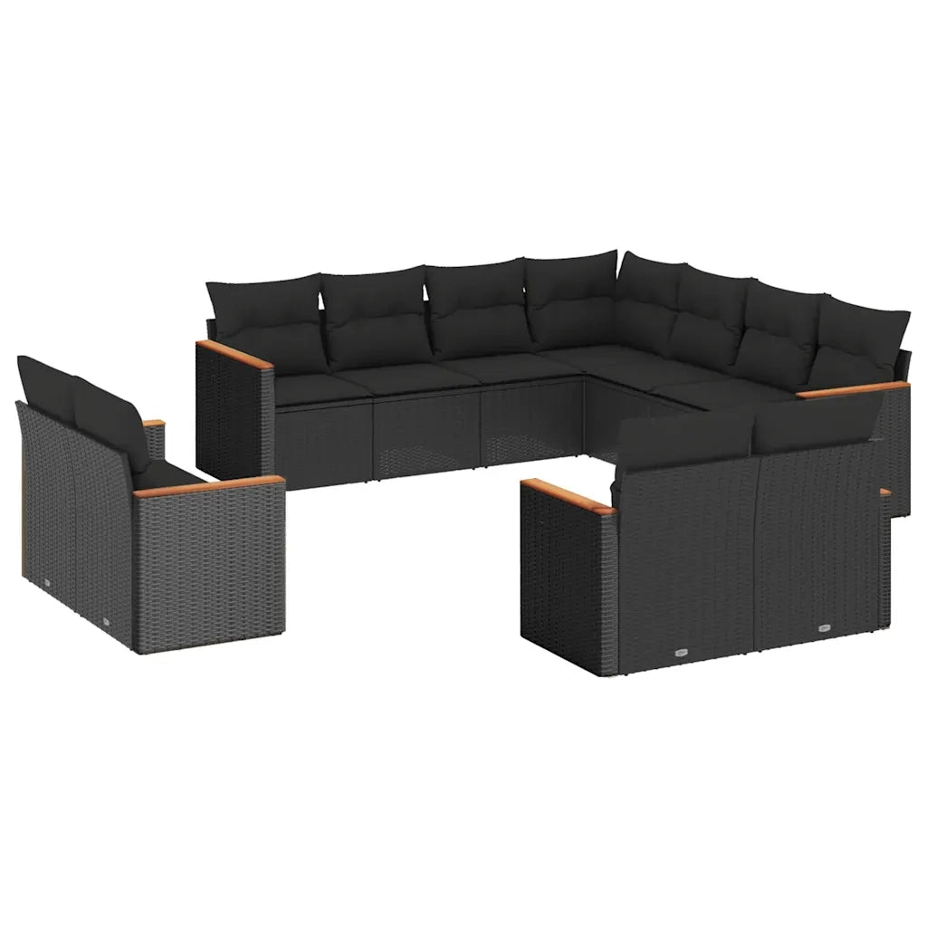 Set Divani da Giardino 11 pz con Cuscini in Polyrattan Nero