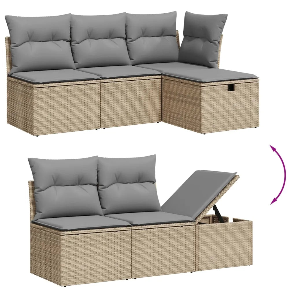 Set Divani da Giardino 11 pz con Cuscini Beige in Polyrattan