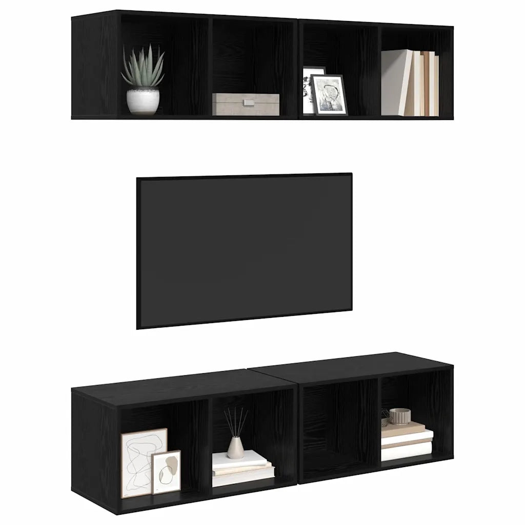 Set mobile TV 4 pz Rovere Nero Legno ingegnerizzato 3393532