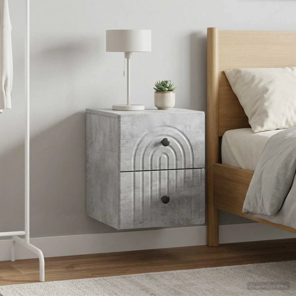Mobiletto da notte a muro con cassetto 2 pcs Grigio Cemento 898132
