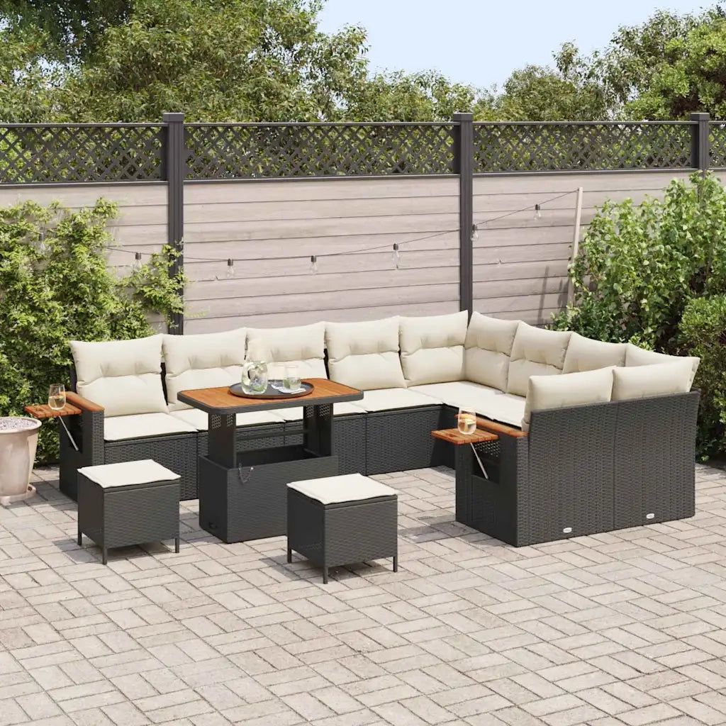 Set Divano da Giardino 13 pcs Nero e Crema polyrattan 3365165