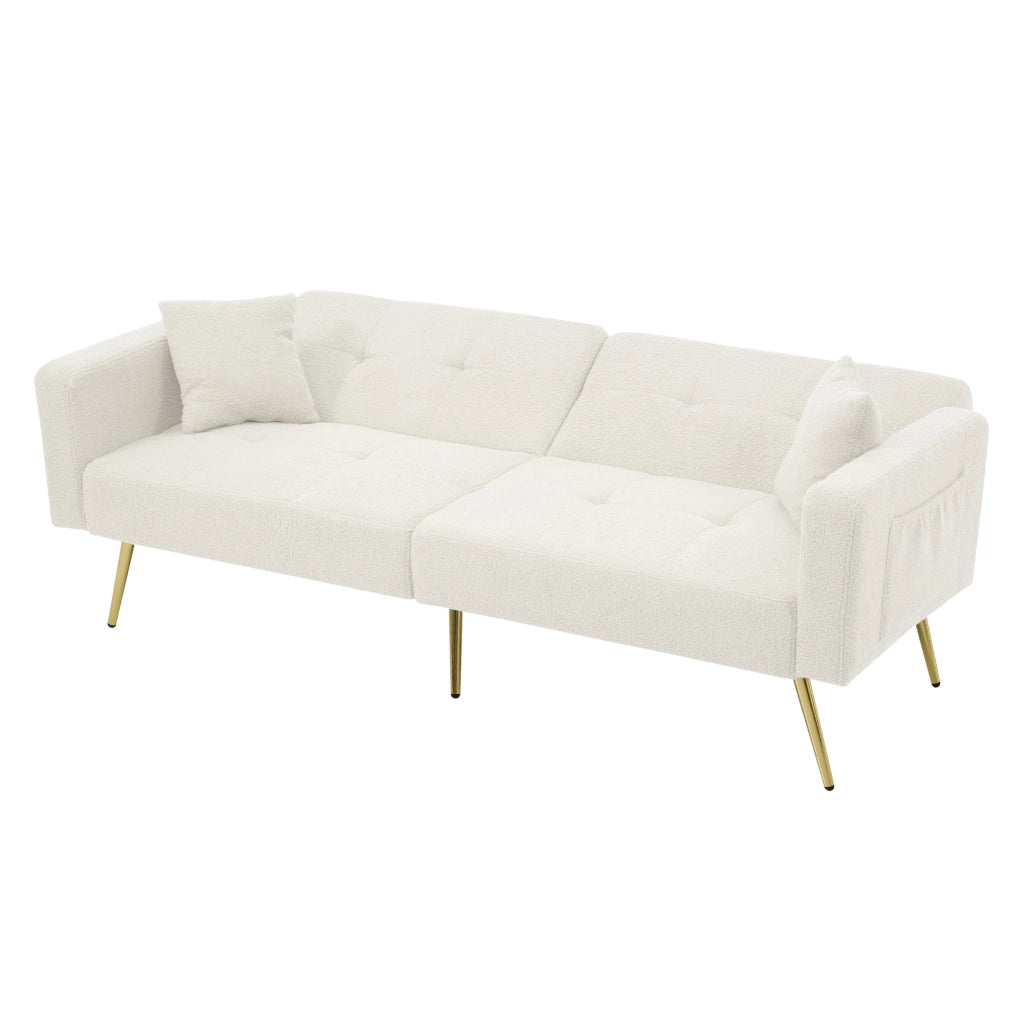 Divano letto con angolo regolabile - Zephmum - Gambe dorate, cuscini e tasche laterali