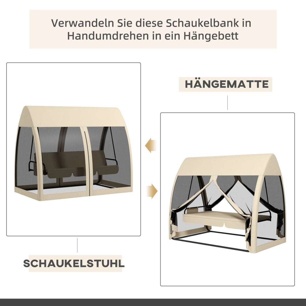 Divano letto da giardino con zanzariera ¨C zephmum ¨C 3 posti in tessuto grigio su telaio in acciaio
