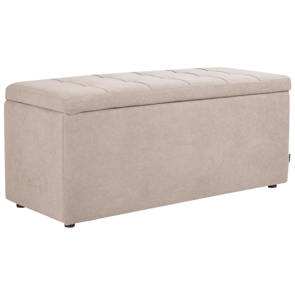 Ottomana Beige 100 x 42 x 40 cm in tessuto poliestere Poggiapiedi imbottito Soggiorno Stile Moderno