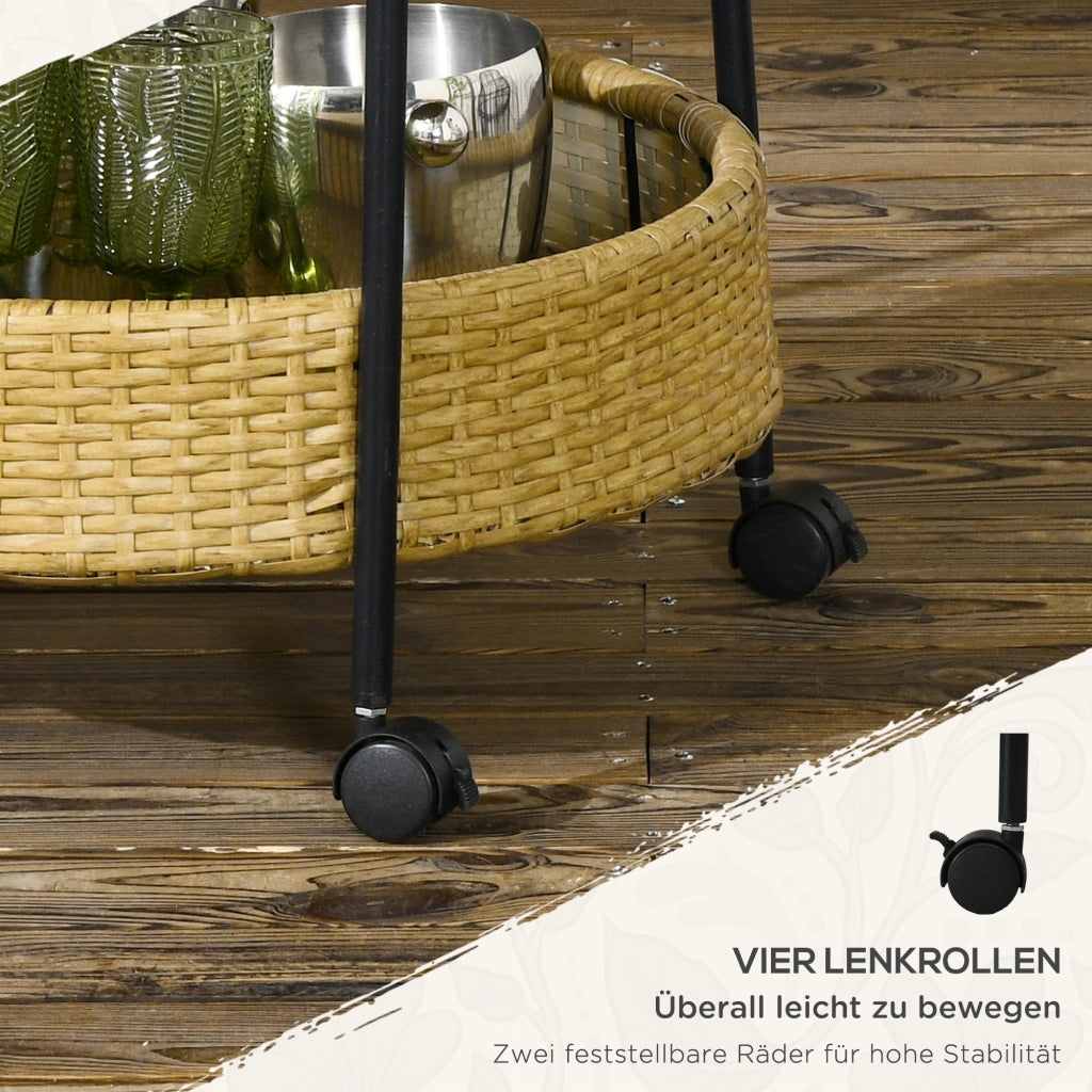 Carrello da servizio 2 ripiani con freni ¨C Xylo ¨C polyrattan giallo ¦µ50x66H cm