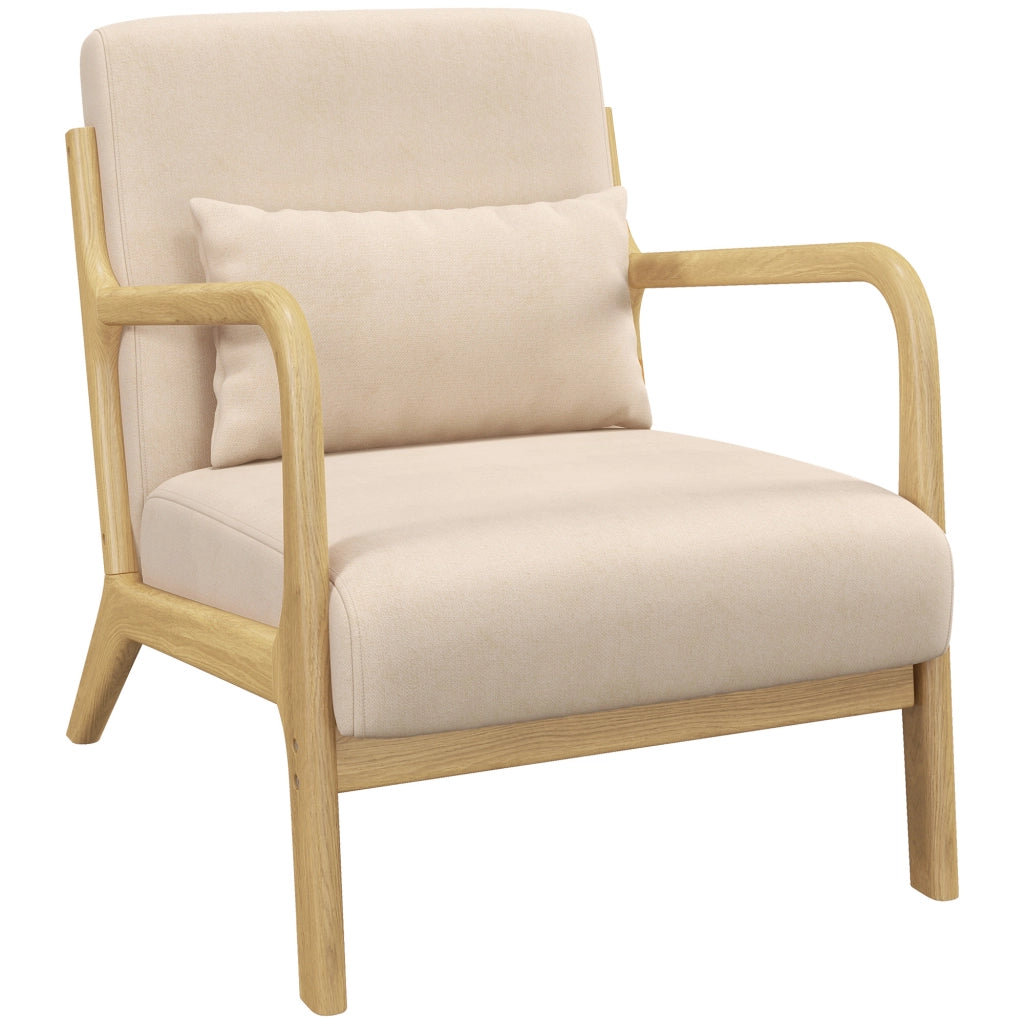 Poltrona lounge ¨C Xylo ¨C tessuto beige con cuscini e braccioli in legno