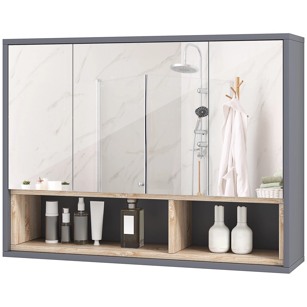 Armadio bagno con specchio e ante ¨C Minimal ¨C grigio 80x30x180 cm