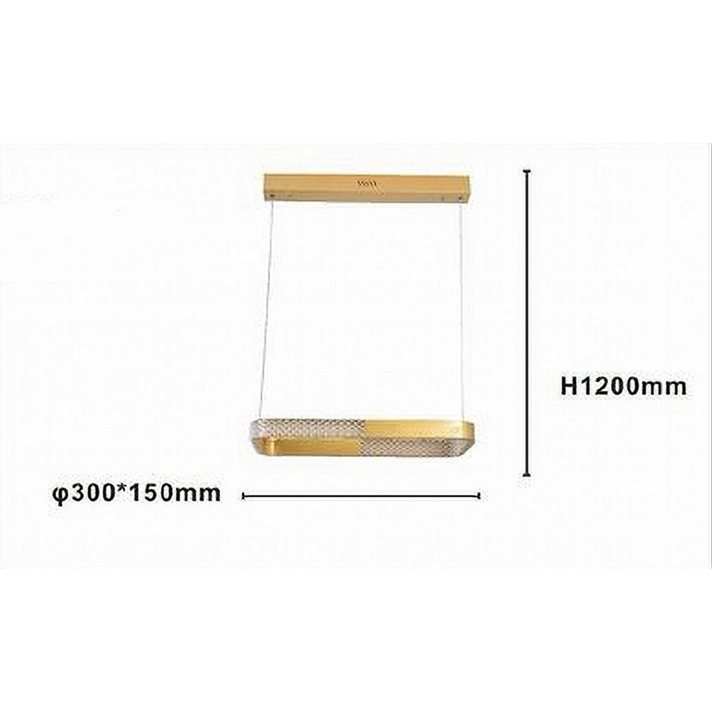 Trade Shop - Lampadario A Sospensione Led 18w Rettangolare Oro Cristallo Con Telecomando 32026 -