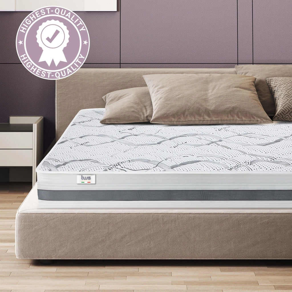 Materasso Singolo 105x190 cm a Media Rigidita' | Altezza 25 cm | Tessuto Anallergico e Traspirante | Proprieta' Ortopediche e Automodellanti | Prodotto in Italia