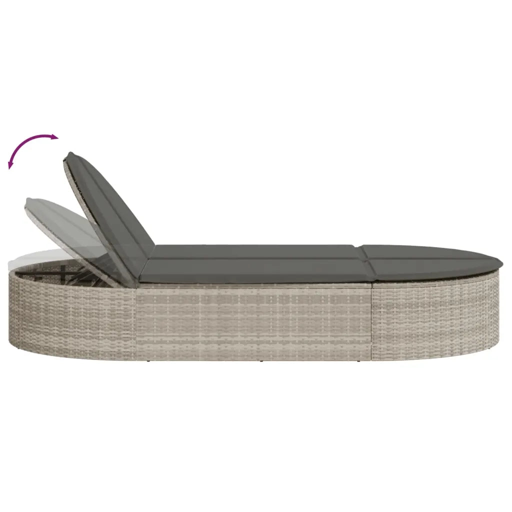 Lettino Prendisole Doppio con Cuscini Grigio Chiaro Polyrattan 368651