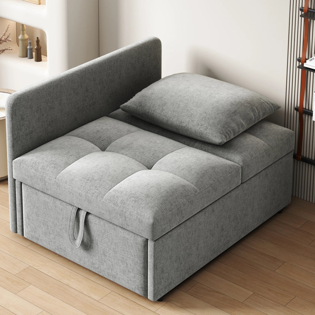 OKWISH Divano Letto 3 in 1, Schienale Regolabile in 5 Posizioni con Cuscino, Tessuto Imbottito Grigio 177 × 68 × 65 cm