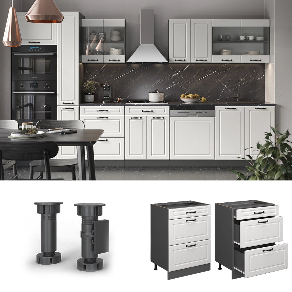 Vicco Mobiletto base per cucina Bianco casa di campagna 60 cm con cassetti, senza piano di lavoro