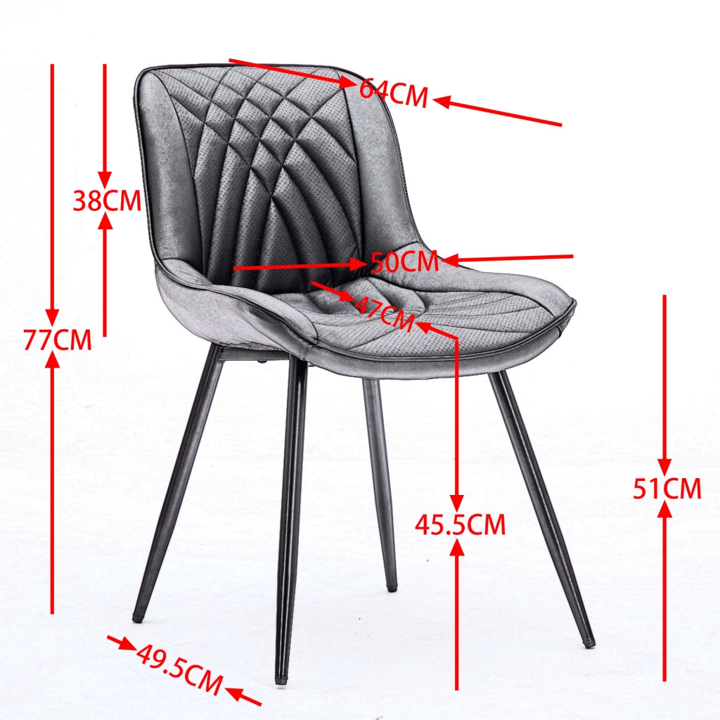 Sedia da pranzo, set da 2, ecopelle, motivo trapuntato 3D, gambe in metallo, nero