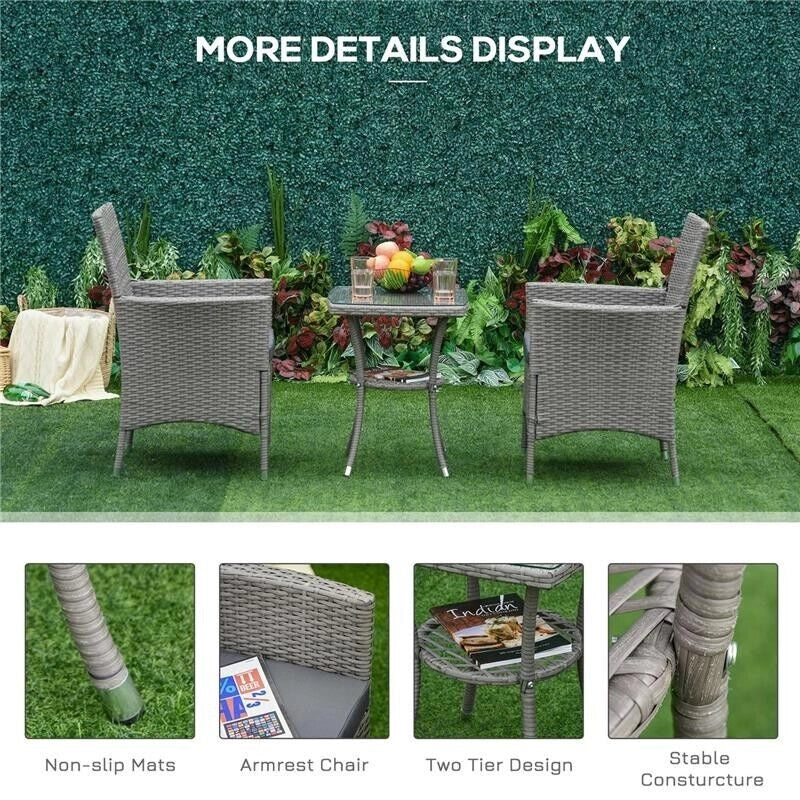 SET TAVOLINO E SEDIE DA ESTERNO IN RATTAN PE GRIGIO