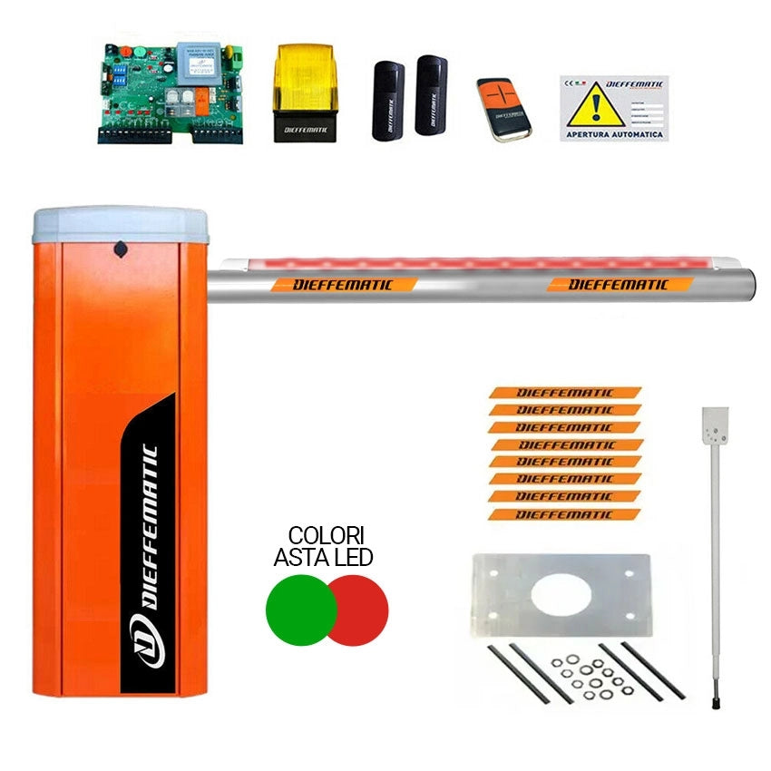 KIT AUTOMAZIONE BARRIERA ASTA CON LED 6 MT AUTOMATICA STRADALE ELETTRICA 230V