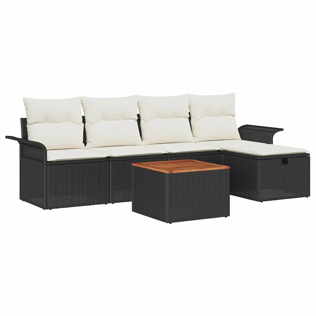 Set Divano da Giardino con cuscino 6 pcs Nero Poly Rattan 3360778