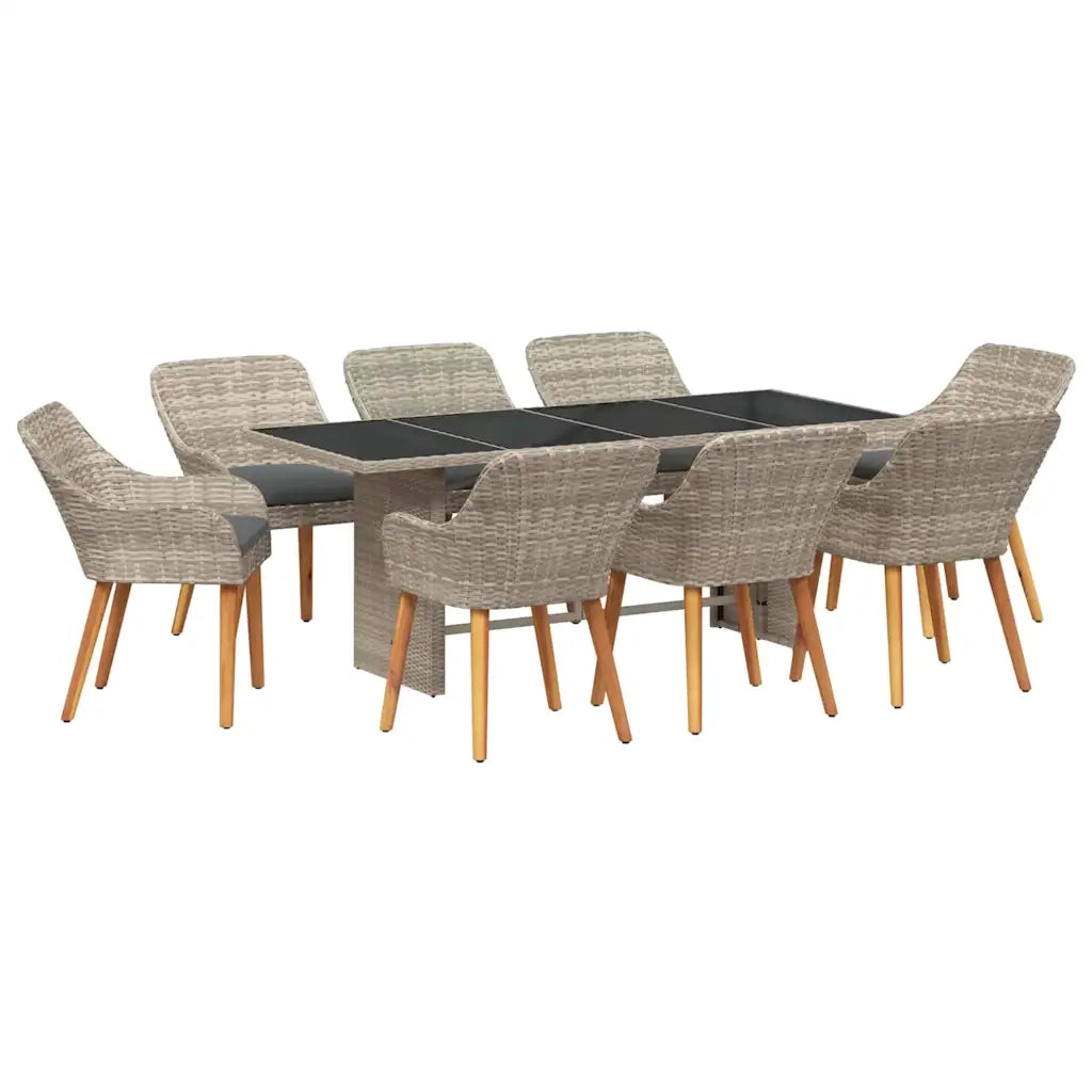 Set da Pranzo per Giardino 9 pcs Grigio chiaro polyrattan
