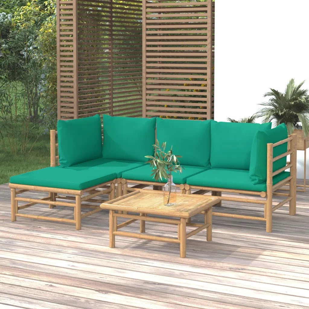 Set Salotto da Giardino 5pz con Cuscini Verdi Bambù 3155146