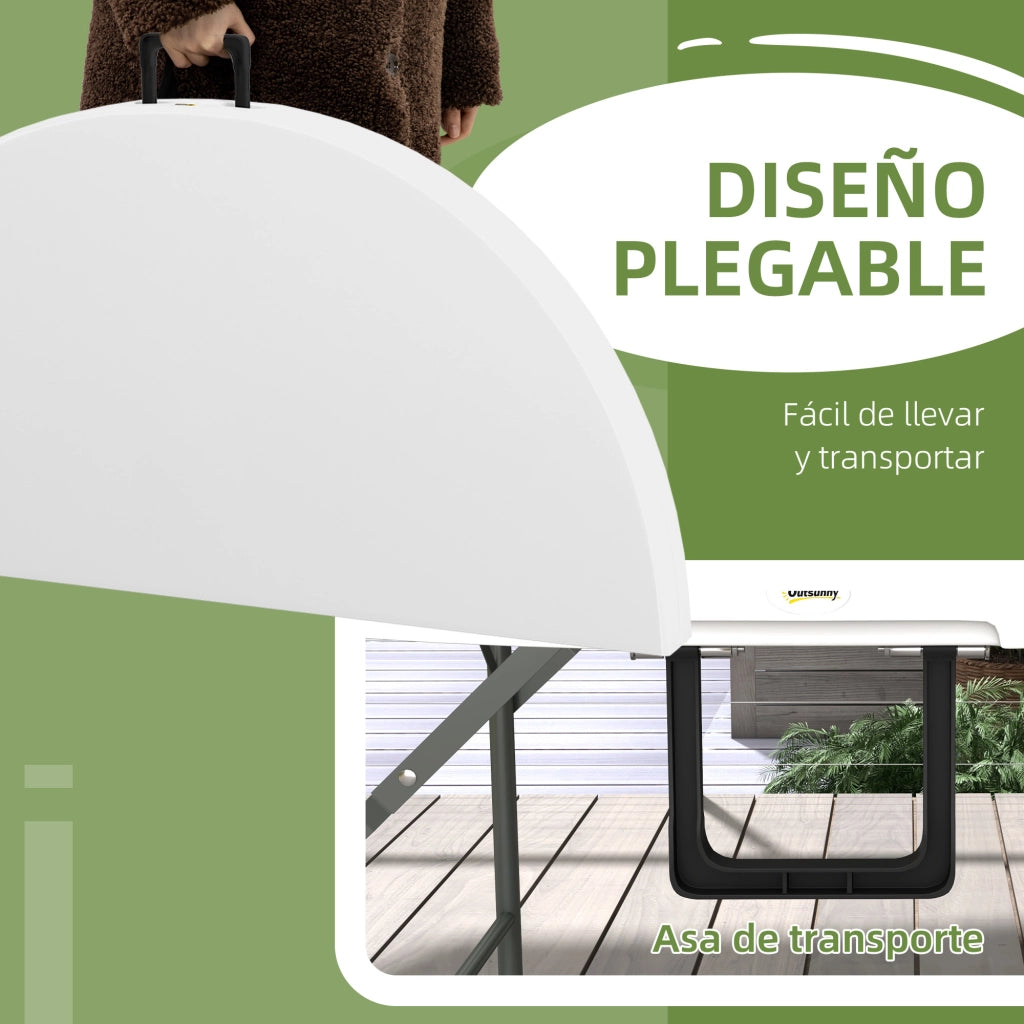 Tavolino da Giardino Pieghevole ¨C Minimal ¨C Acciaio HDPE Bianco ?122x73 cm