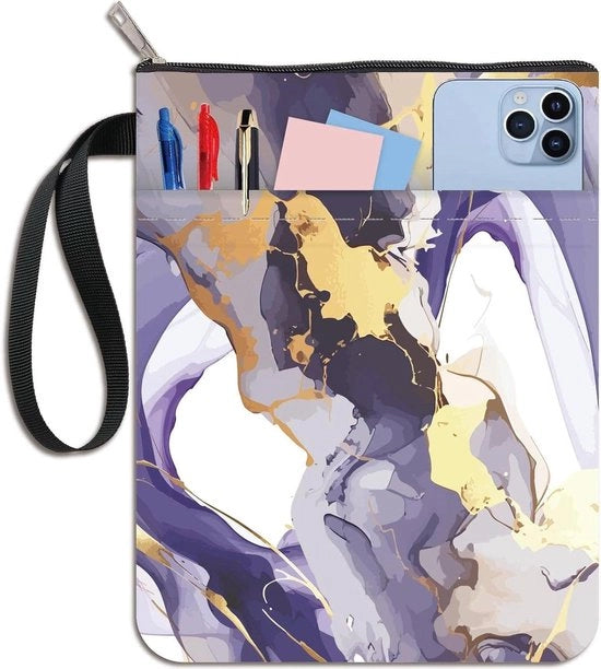 Boekhoes con Tessuto Marmoreo - Copertina per Libri di Carta - Protezione per Libri Bantini - Materiale Lavabile - Chiusura con Cerniera e Cinturino Extra - Ideale per Studenti, Amici e Regali