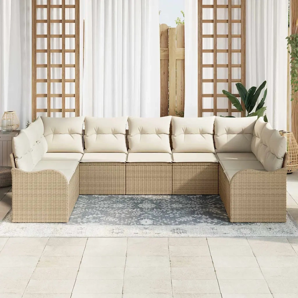 Set Divano da Giardino 9 pcs Beige e bianco polyrattan