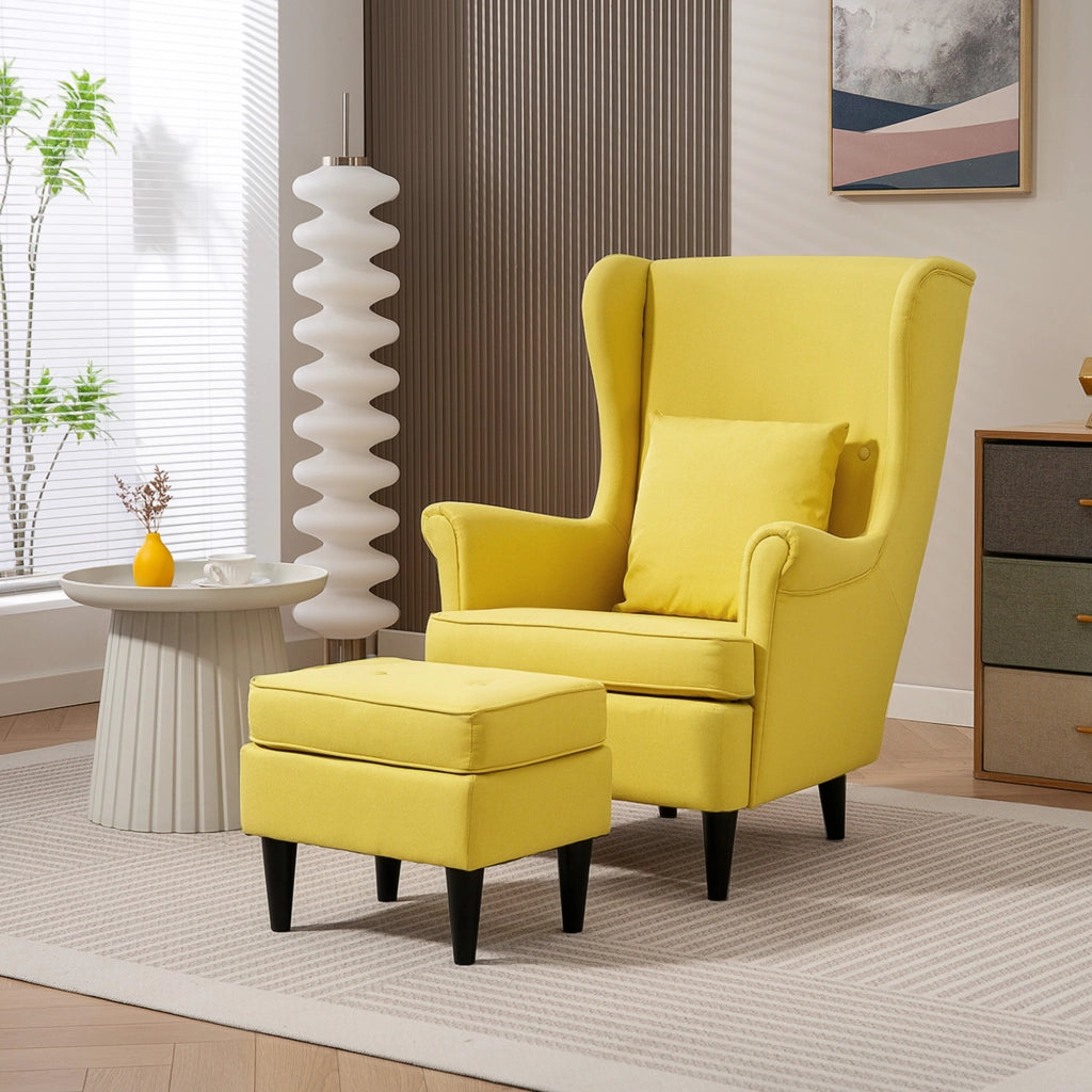 Poltrona Reclinabile con Poggiapiedi ¨C Zephmum ¨C Tessuto Giallo 75x83x104