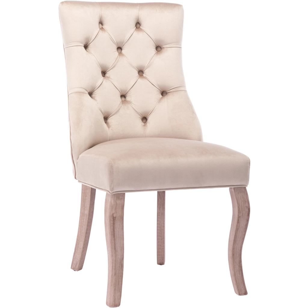 Sedie da Pranzo con Schienale Alto ¨C Xylo ¨C Set 4 Pezzi, Velluto Beige, Gambe Massello
