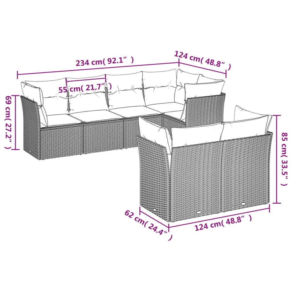Set Divani da Giardino 7 pz con Cuscini Beige in Polyrattan 3249737
