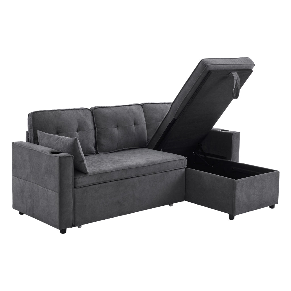 Divano letto L - Zephmum - Design moderno, bracciolo con portabicchieri, stoccaggio