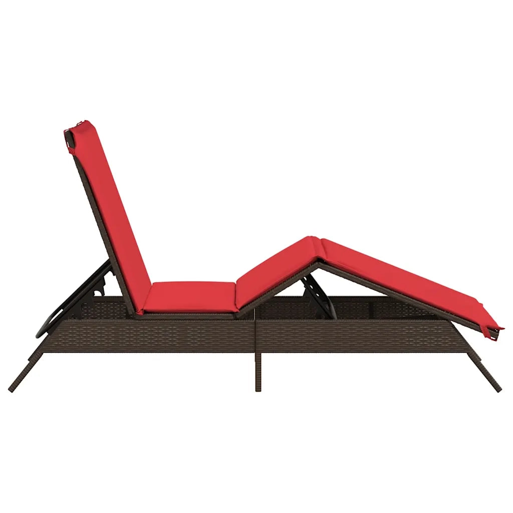 Lettino prendisole con Cuscino in Polyrattan Marrone 4002708