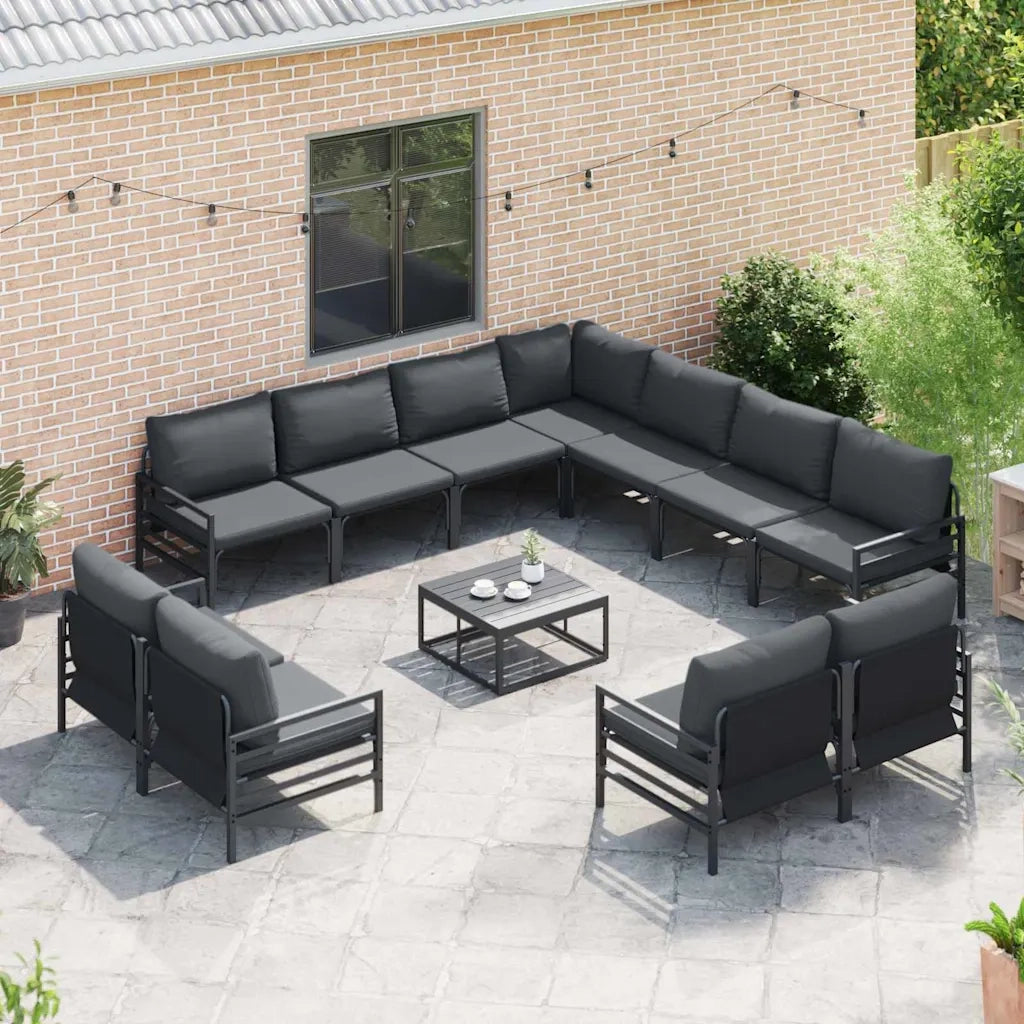 Set Divano da Giardino con cuscino 11 pcs Nero Acciaio