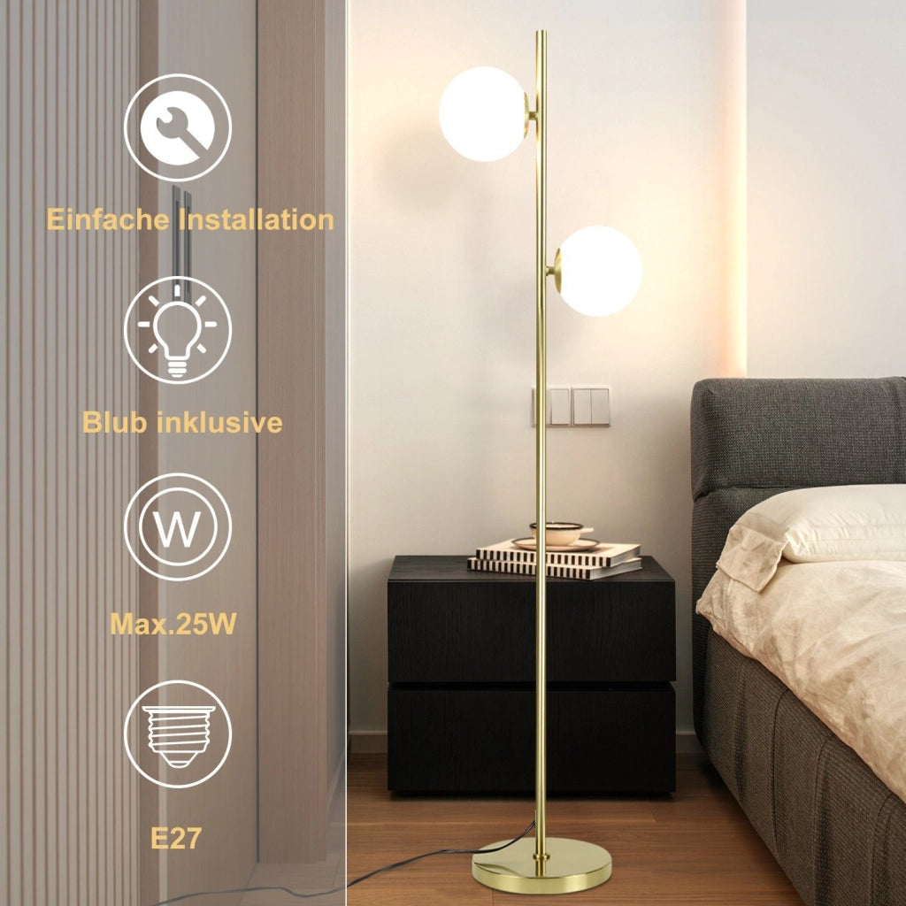ZMH Lampada da terra design oro 2 fiamme E27 stile retrò per camera da letto e corridoio