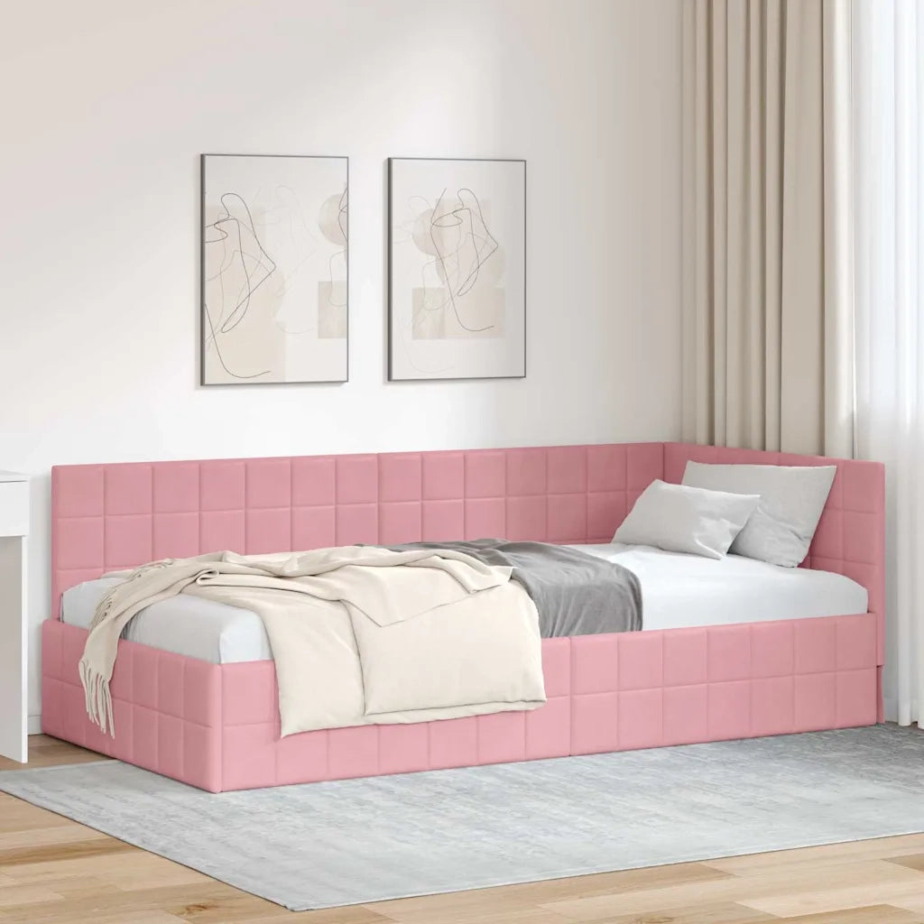 Cornice del letto ad angolo Rosa 90 cm x 190 cm Velluto 42016381