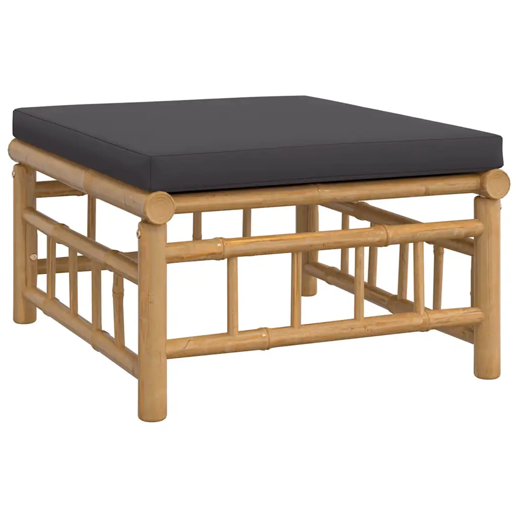 Poggiapiedi da Giardino con Cuscino Grigio Scuro in Bambù 362310