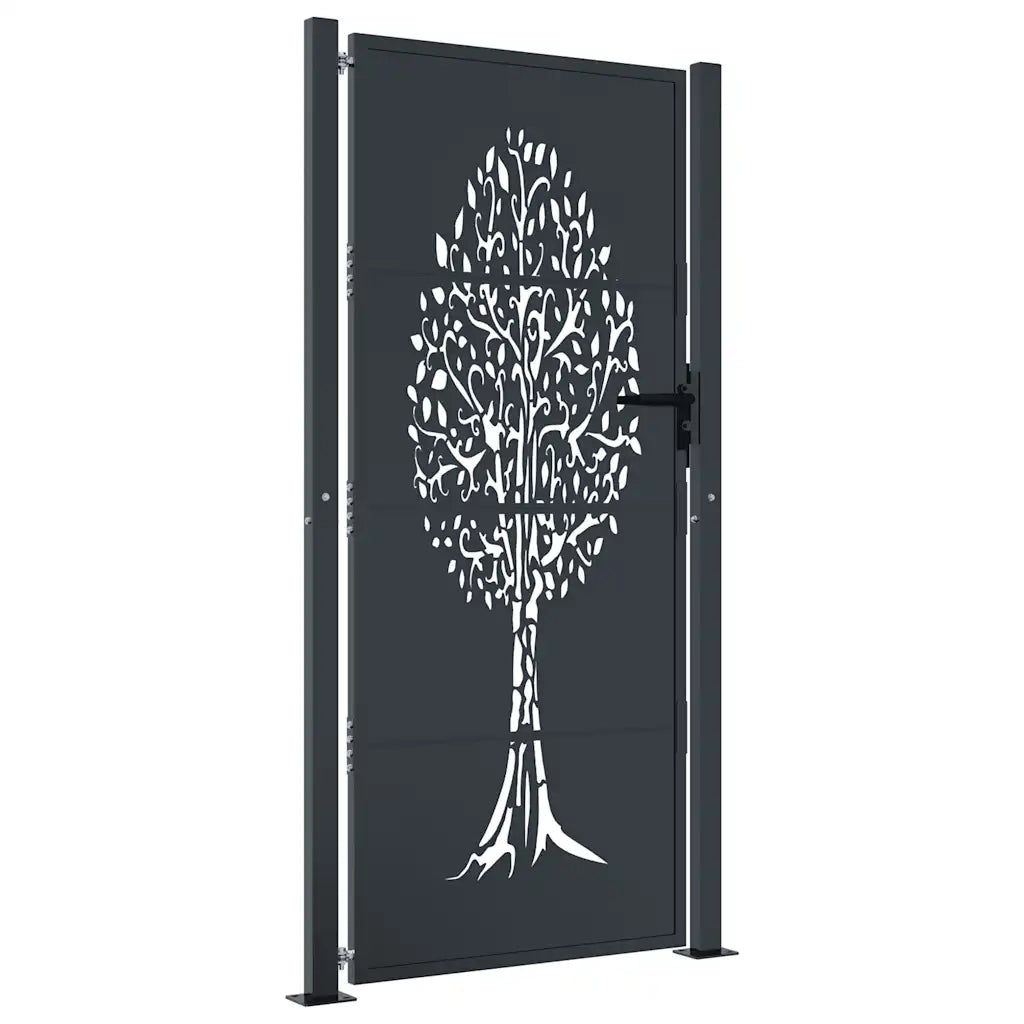 Cancello da giardino antracite 100x175 cm in acciaio con design ad albero CFW6728148