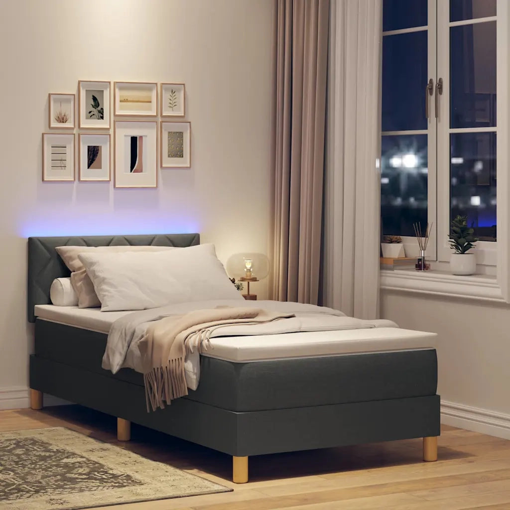 Letto a Sorgente LED con led Grigio scuro 100 x 200 cm Tessuto