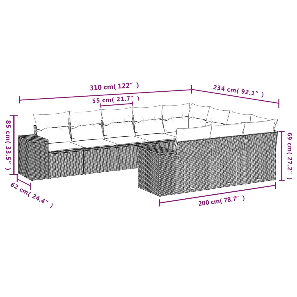 Set Divano Giardino 10 pz con Cuscini Grigio Chiaro Polyrattan 3255429