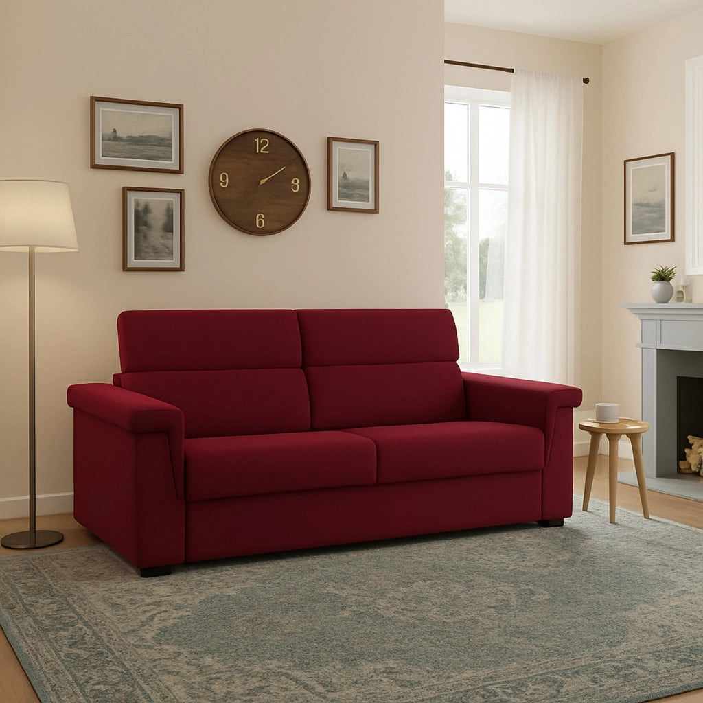 Tenna, Divano Letto 2 Posti Sfoderabile Made in Italy, 185x95 cm Rosso