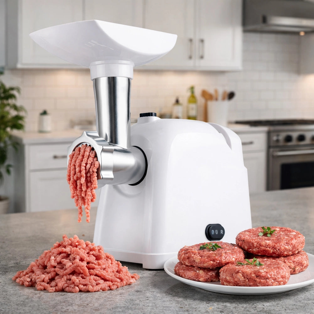 Tritacarne Elettrico Bianco con Lame in Acciaio Inox e Accessori Potenza 1000W