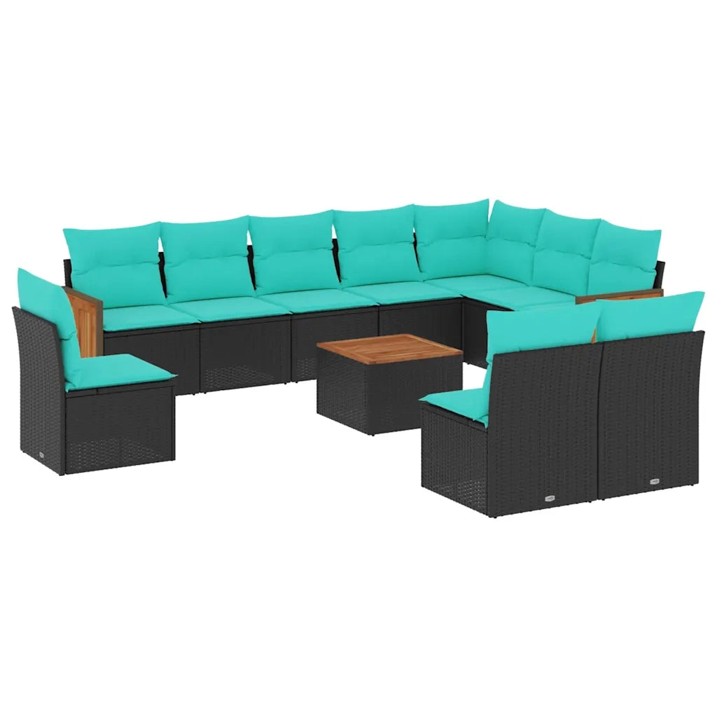 Set Divani da Giardino 11 pz con Cuscini Nero in Polyrattan 3227758