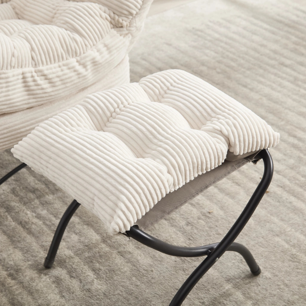 Poltrona relax moderna - Zephmum - Con poggiapiedi e tas laterale, bianco