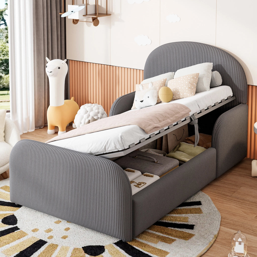 LETTO Contenitore idraulico 90x200 cm in velluto grigio